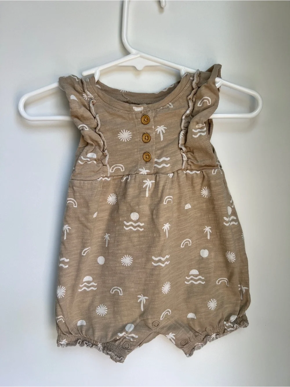 Little Co. Neutral Boho Baby Romper 3 Months | Ruffle Bubble Romper